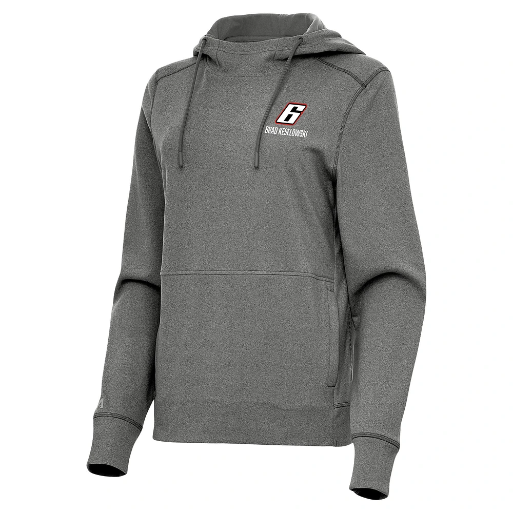 Women's Antigua Heather Black Brad Keselowski Justice Pullover Hoodie