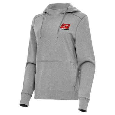 Women's Antigua Heather Gray Joey Logano Justice Pullover Hoodie
