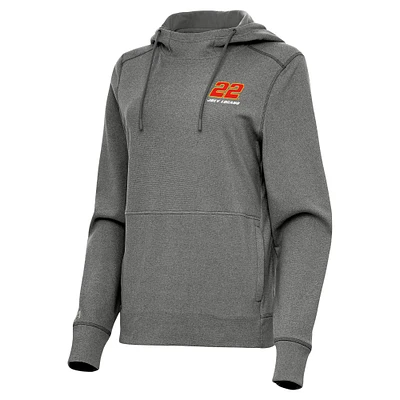 Women's Antigua Heather Black Joey Logano Justice Pullover Hoodie