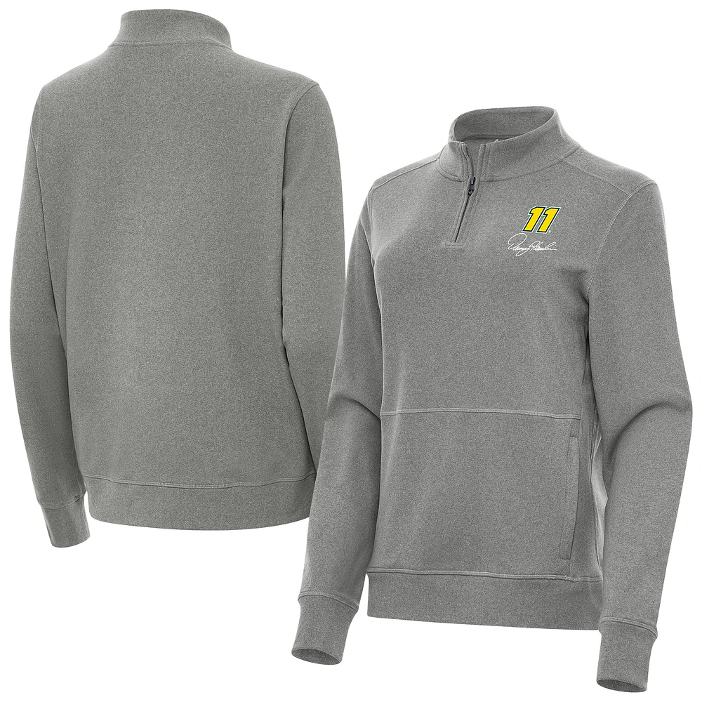 Women's Antigua Heather Black Denny Hamlin Crush Quarter-Zip Pullover Top