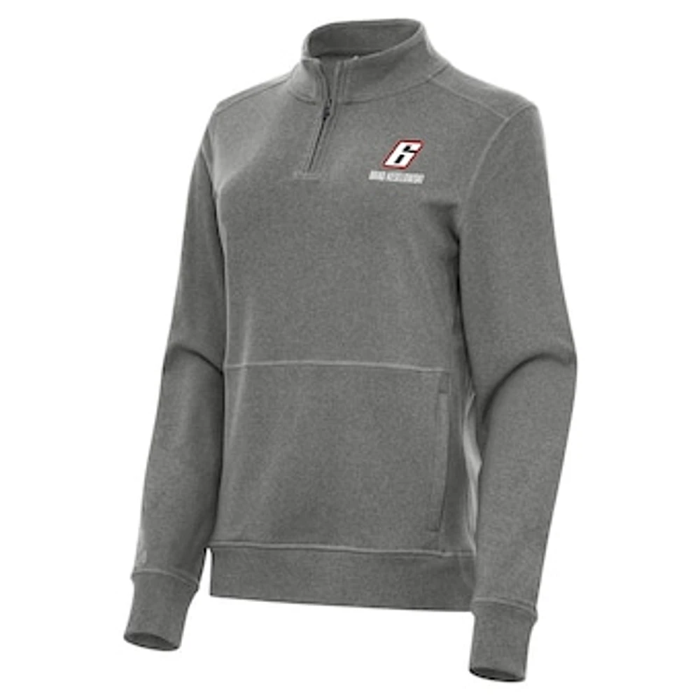 Women's Antigua Heather Black Brad Keselowski Crush Quarter-Zip Sweatshirt