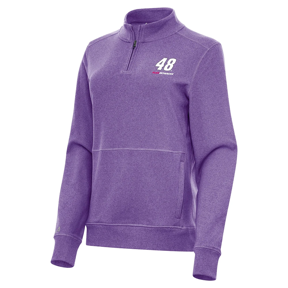 Women's Antigua Heather Purple Alex Bowman Crush Quarter-Zip Sweatshirt