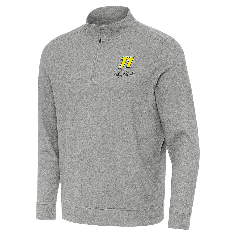 Men's Antigua Heather Gray Denny Hamlin Subtle Quarter-Zip Pullover Top