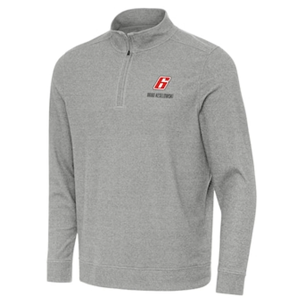 Men's Antigua Heather Gray Brad Keselowski Subtle Quarter-Zip Pullover Top