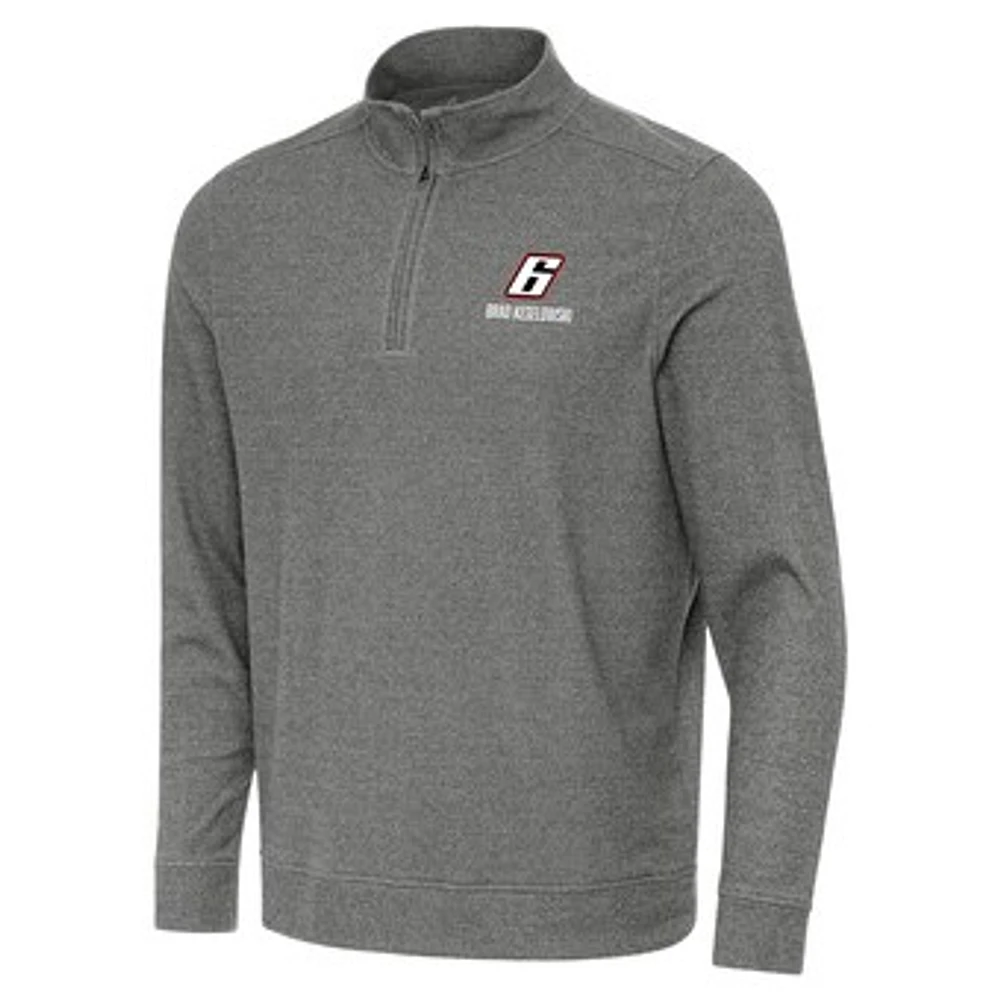 Men's Antigua Heather Black Brad Keselowski Subtle Quarter-Zip Pullover Top