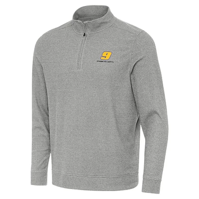 Men's Antigua Heather Gray Chase Elliott Subtle Quarter-Zip Pullover Top
