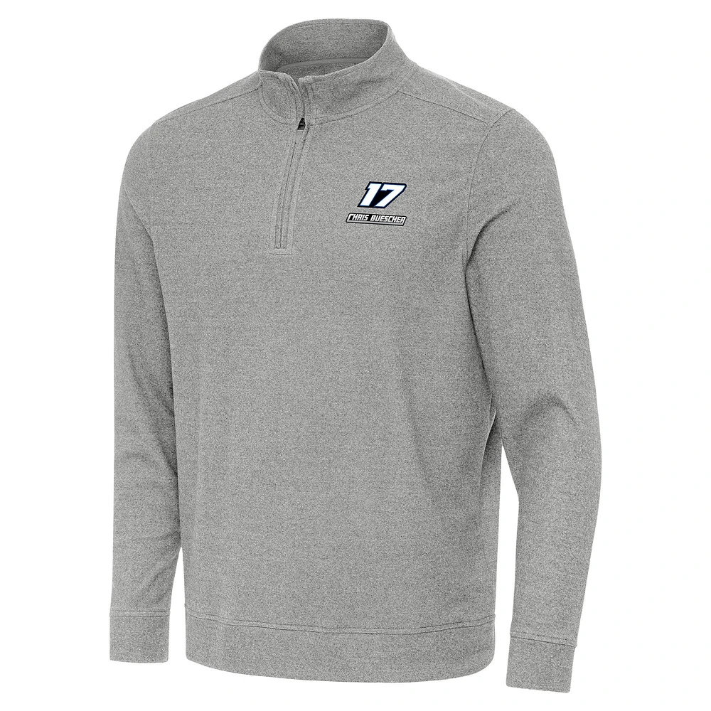 Men's Antigua Heather Gray Chris Buescher Subtle Quarter-Zip Pullover Top