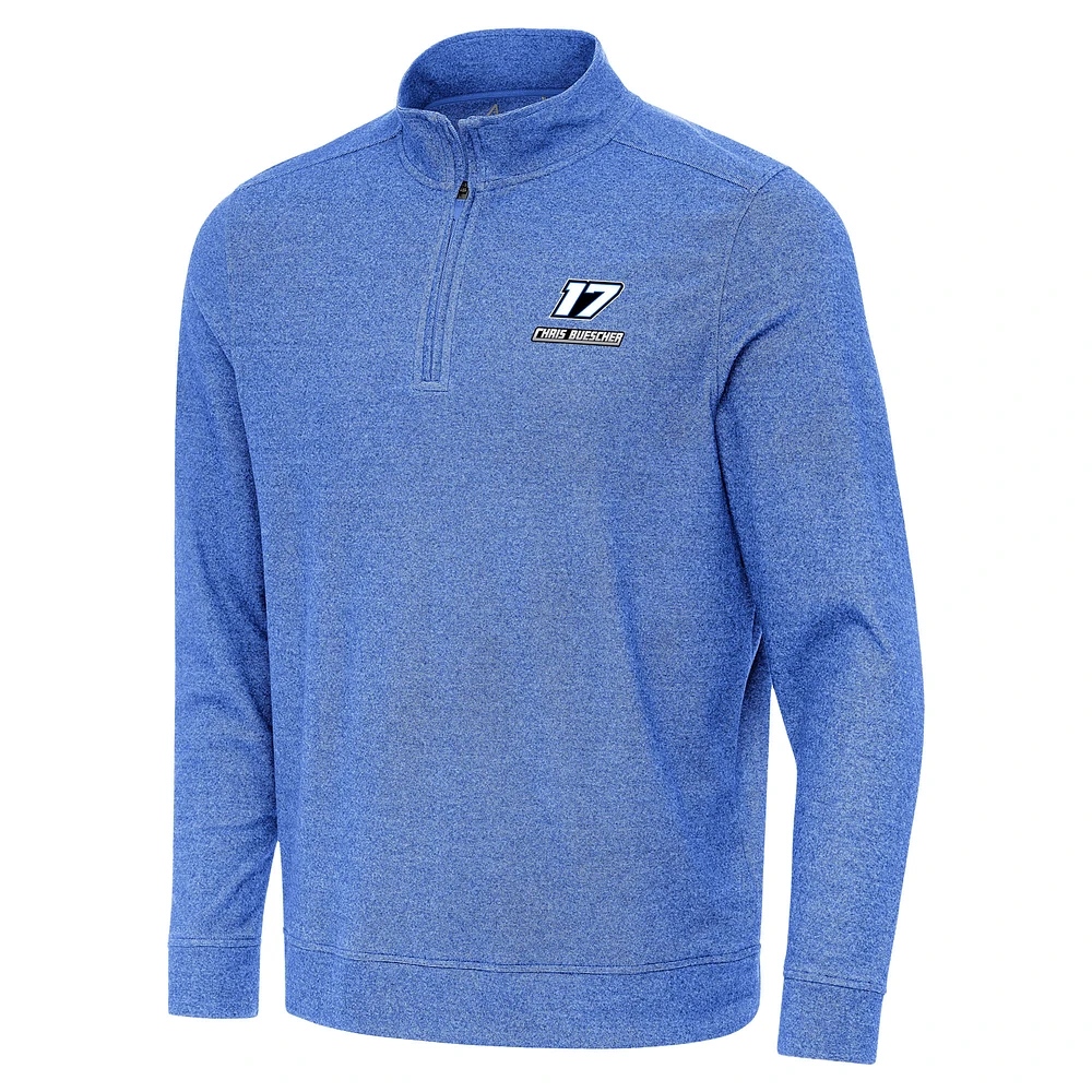 Men's Antigua Heather Royal Chris Buescher Subtle Quarter-Zip Pullover Top