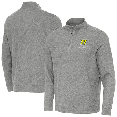 Men's Antigua Heather Black Denny Hamlin Subtle Quarter-Zip Pullover Top