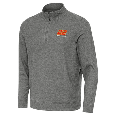 Men's Antigua Heather Black Joey Logano Subtle Quarter-Zip Pullover Top