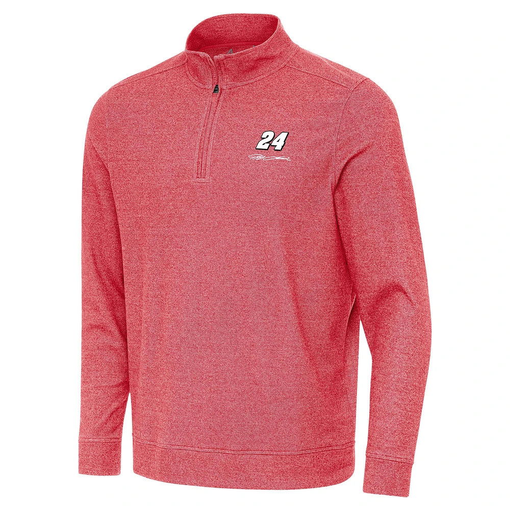 Men's Antigua Heather Red Jeff Gordon Subtle Quarter-Zip Pullover Top