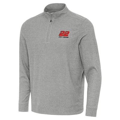 Men's Antigua Heather Gray Joey Logano Subtle Quarter-Zip Pullover Top