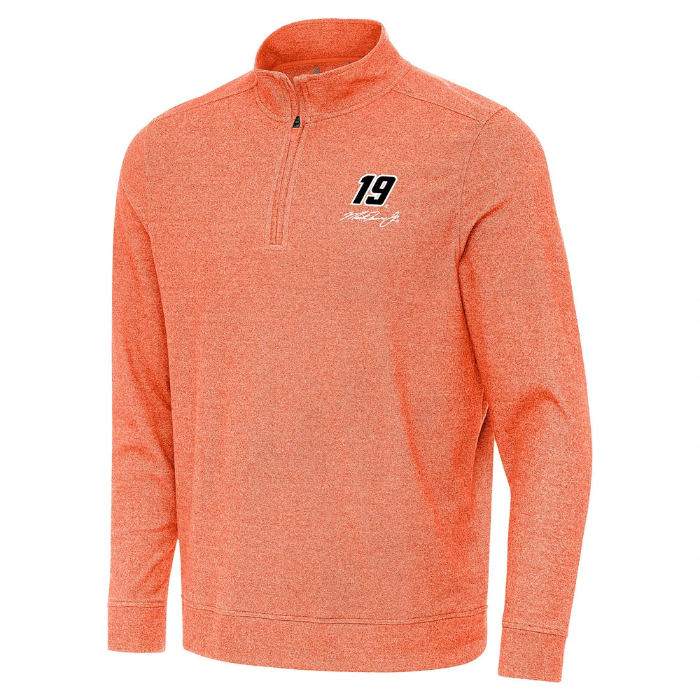 Men's Antigua Heather Orange Martin Truex Jr Subtle Quarter-Zip Pullover Top
