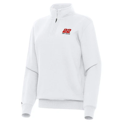 Women's Antigua White Joey Logano Victory Quarter-Zip Sweatshirt