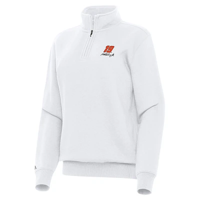 Women's Antigua White Martin Truex Jr Victory Quarter-Zip Sweatshirt