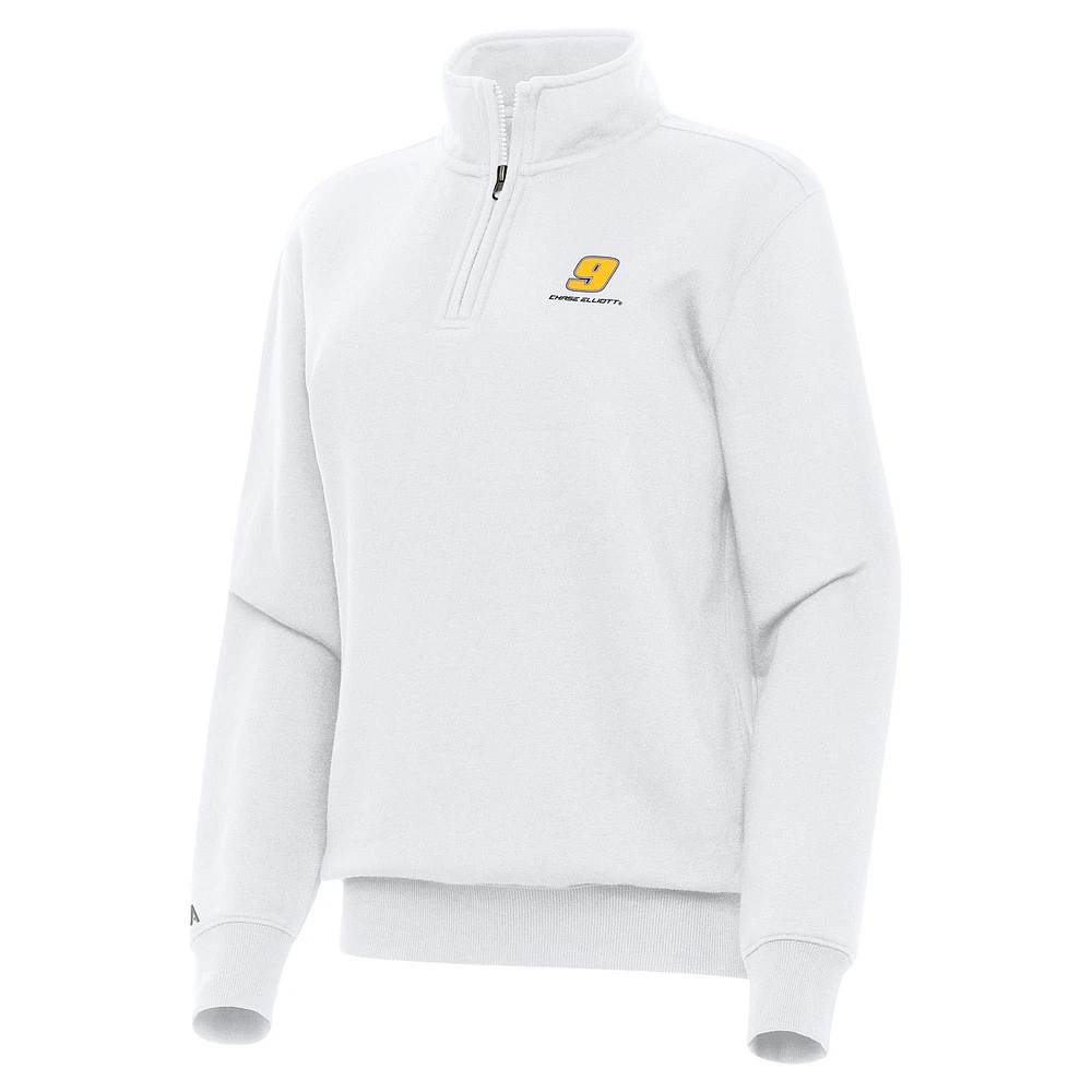 Women's Antigua White Chase Elliott Victory Quarter-Zip Sweatshirt