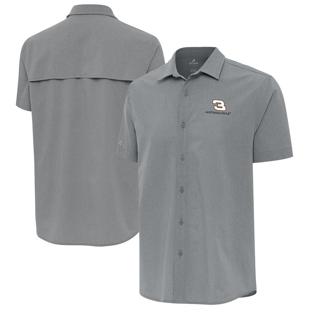 Men's Antigua Gray Austin Dillon Activate Woven Short Sleeve Button-Up Shirt