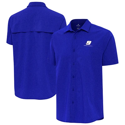 Men's Antigua Royal Chase Elliott Activate Woven Short Sleeve Button-Up Shirt