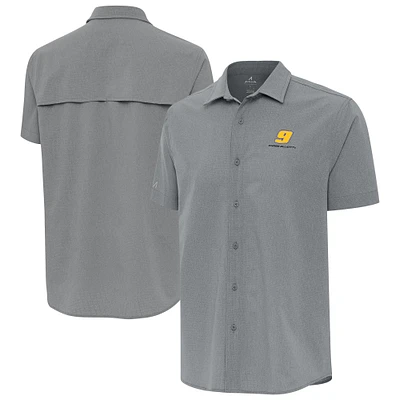 Men's Antigua Gray Chase Elliott Activate Woven Short Sleeve Button-Up Shirt