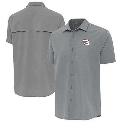 Men's Antigua Gray NASCAR Activate Woven Short Sleeve Button-Up Shirt