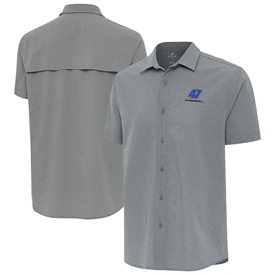 Men's Antigua Gray Ricky Stenhouse Jr. Activate Woven Short Sleeve Button-Up Shirt
