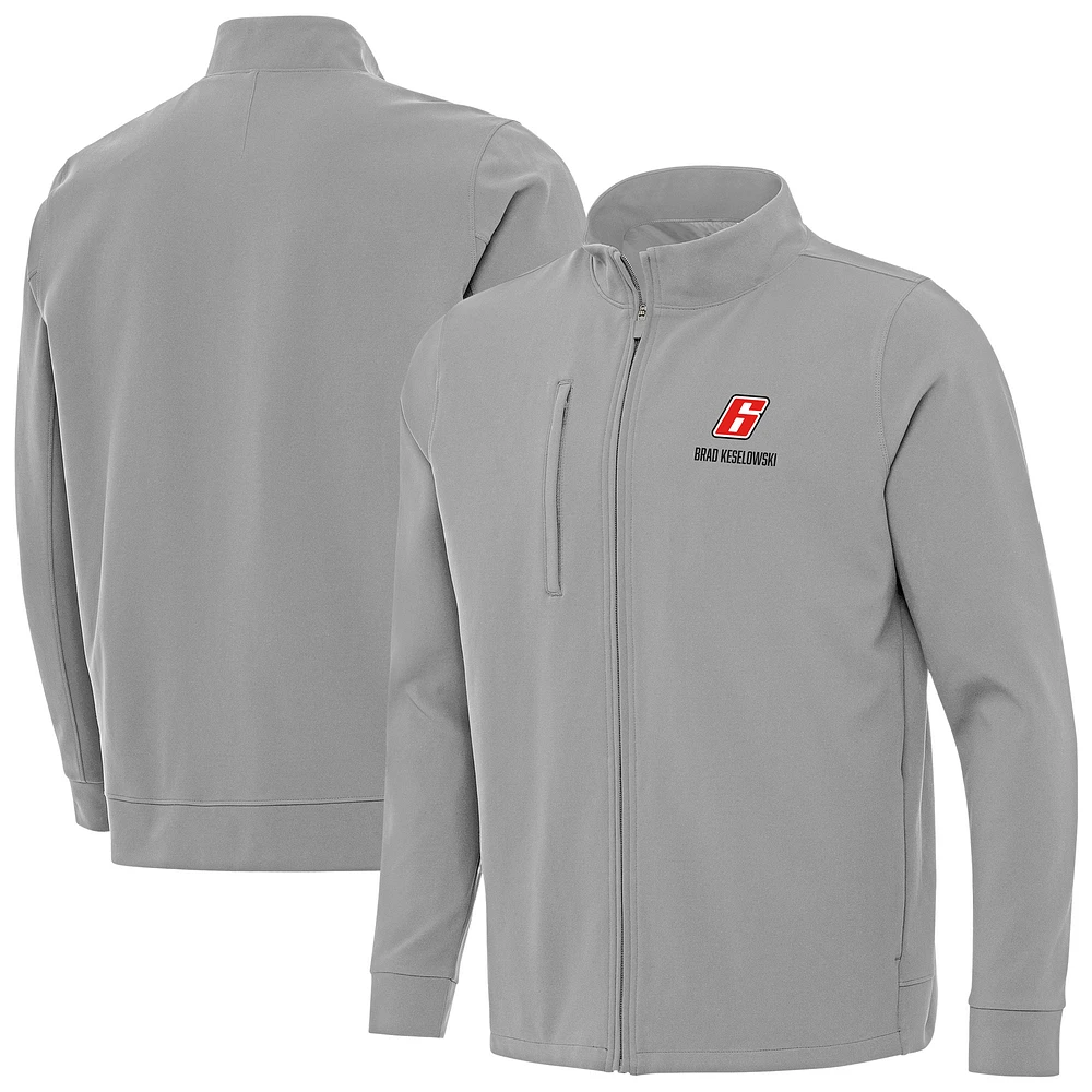 Men's Antigua Gray Brad Keselowski Regard Full-Zip Jacket