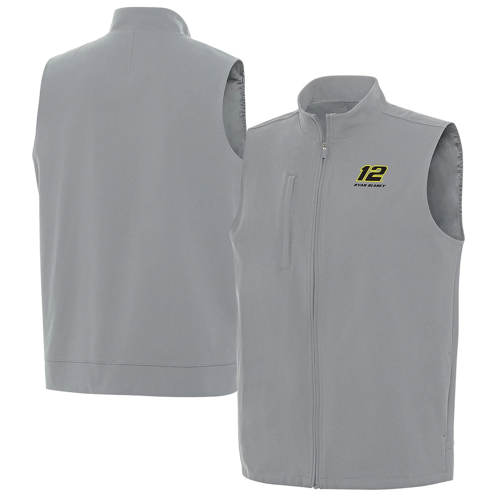Men's Antigua Gray Ryan Blaney Regard Full-Zip Vest