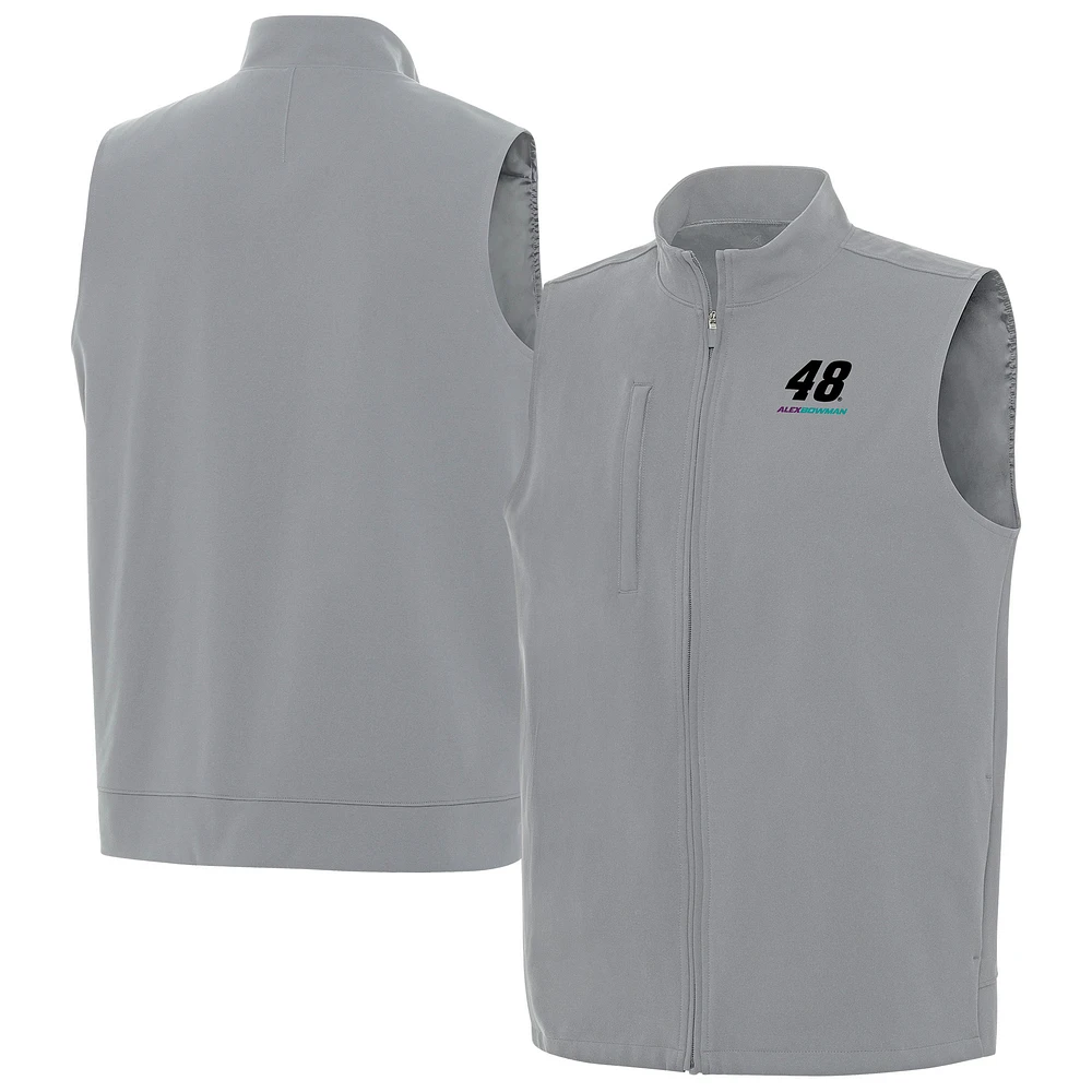 Men's Antigua Gray Alex Bowman Regard Full-Zip Vest