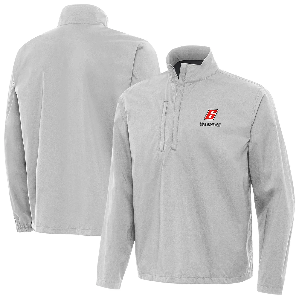 Men's Antigua Heather Gray Brad Keselowski Brisk Quarter-Zip Pullover Jacket