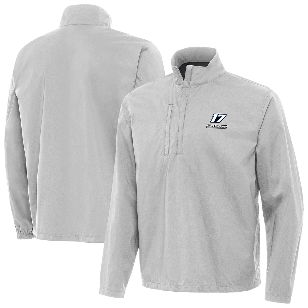 Men's Antigua Heather Gray Chris Buescher Brisk Quarter-Zip Pullover Jacket