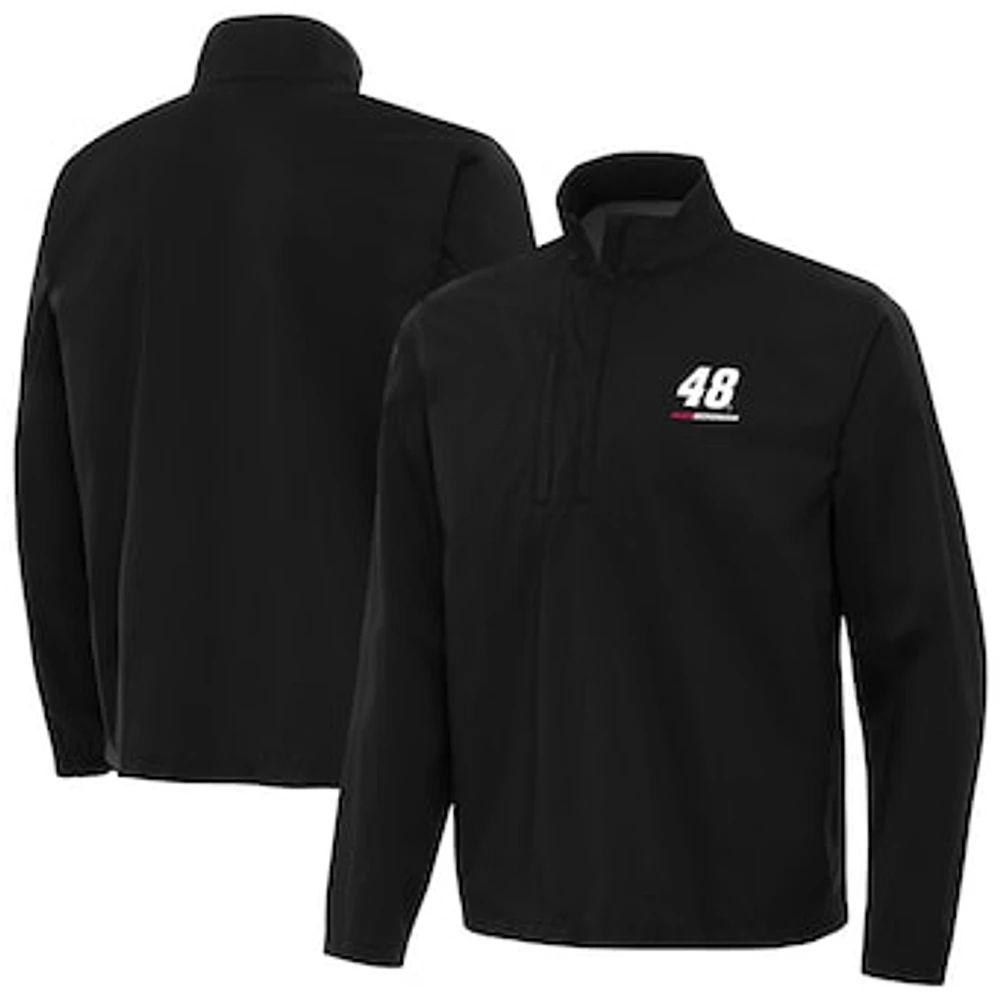 Men's Antigua Black Alex Bowman Brisk Quarter-Zip Pullover Jacket