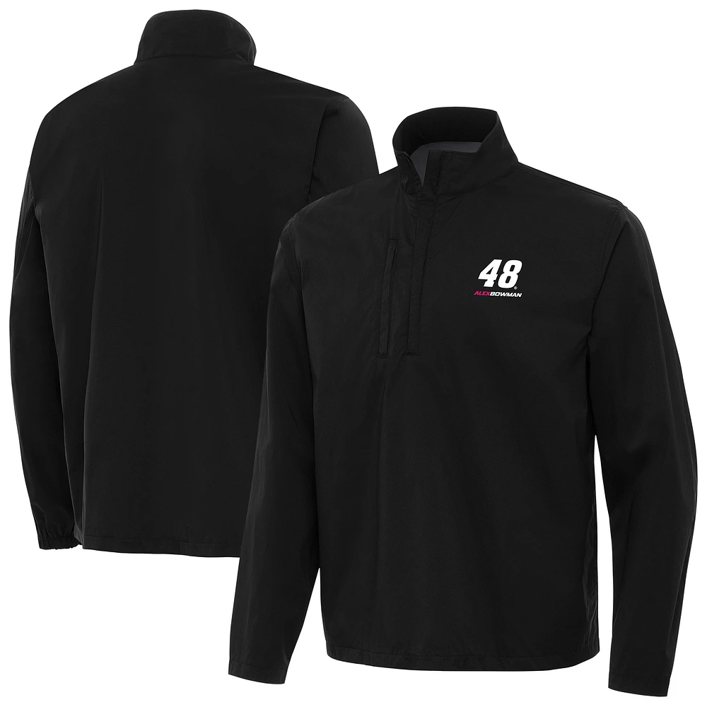 Men's Antigua Black Alex Bowman Brisk Quarter-Zip Pullover Jacket