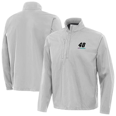 Men's Antigua Heather Gray Alex Bowman Brisk Quarter-Zip Pullover Jacket