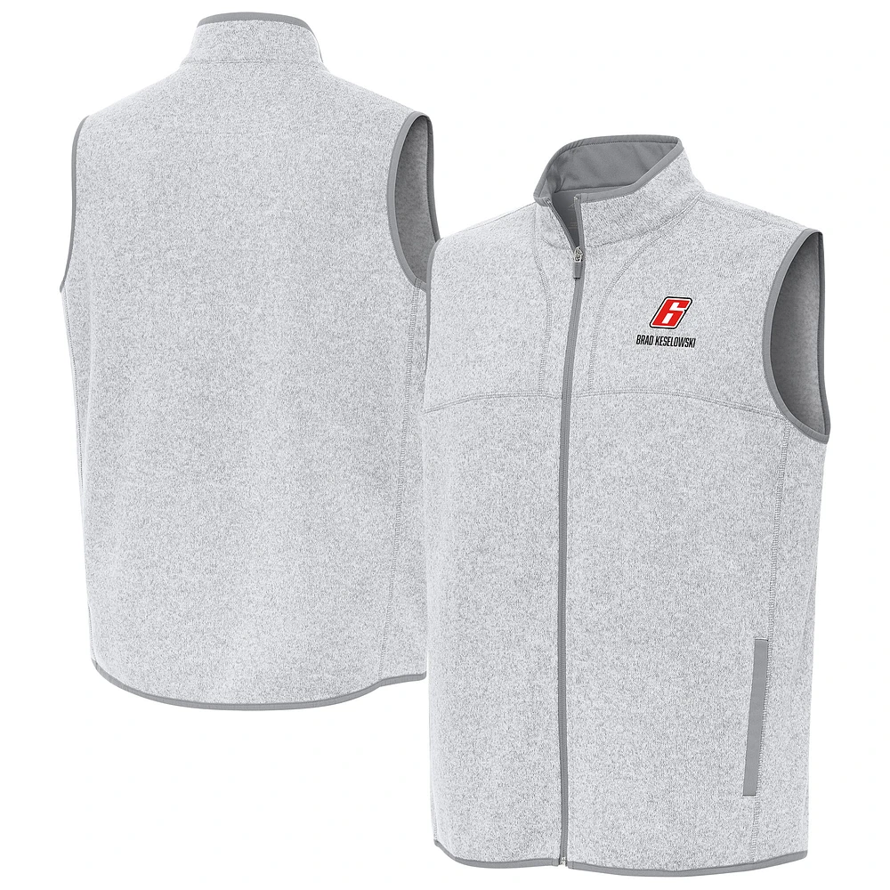 Men's Antigua Heather Gray Brad Keselowski Fortune Full-Zip Vest