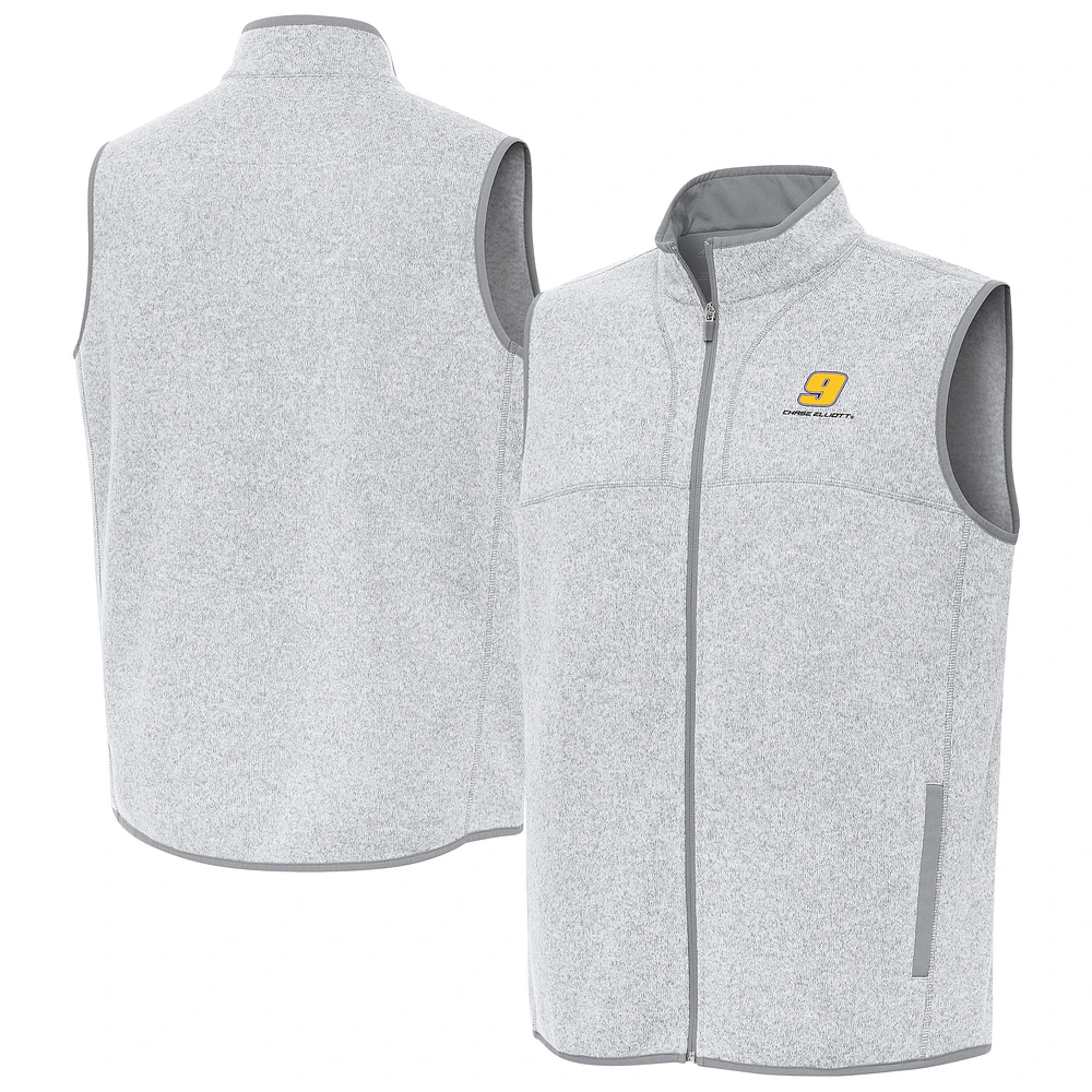Men's Antigua Heather Gray Chase Elliott Fortune Full-Zip Vest