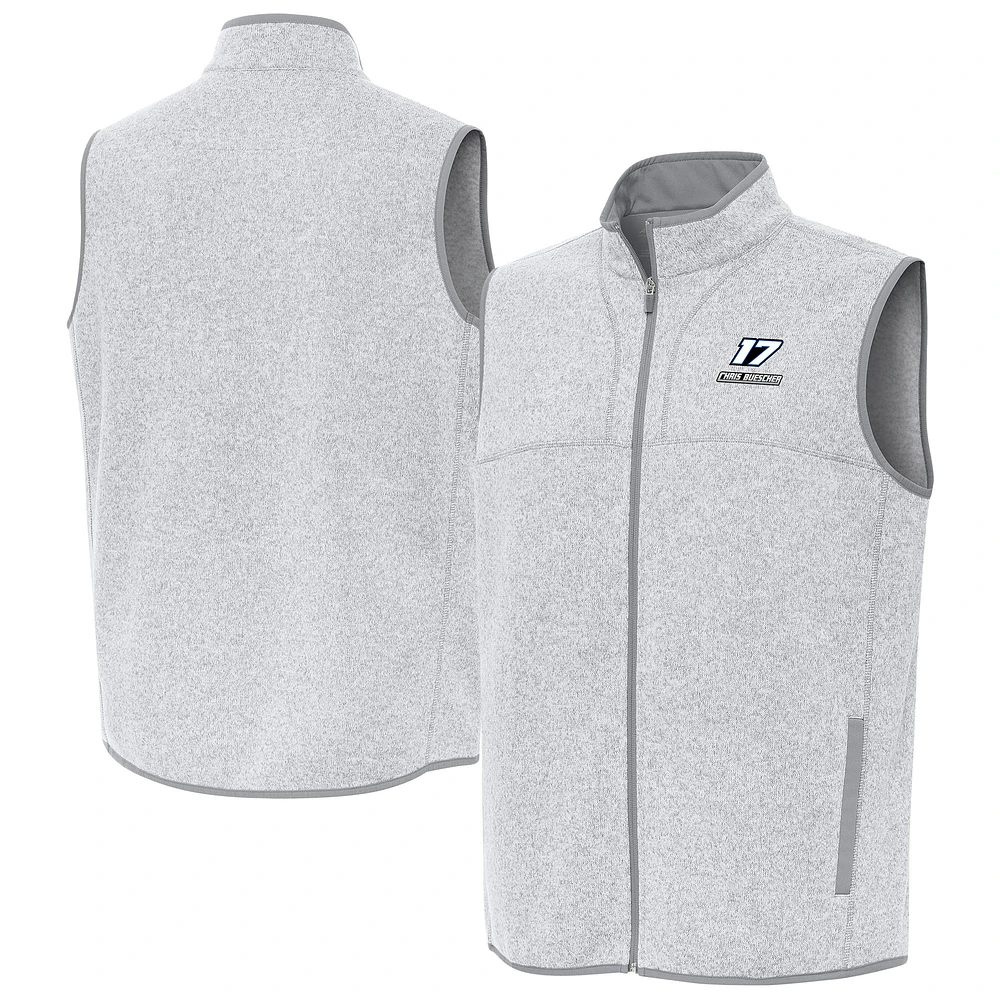 Men's Antigua Heather Gray Chris Buescher Fortune Full-Zip Vest