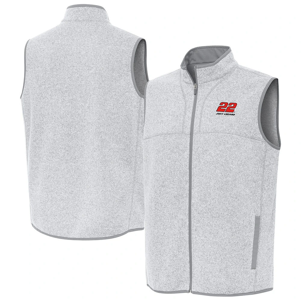 Men's Antigua Heather Gray Joey Logano Fortune Full-Zip Vest