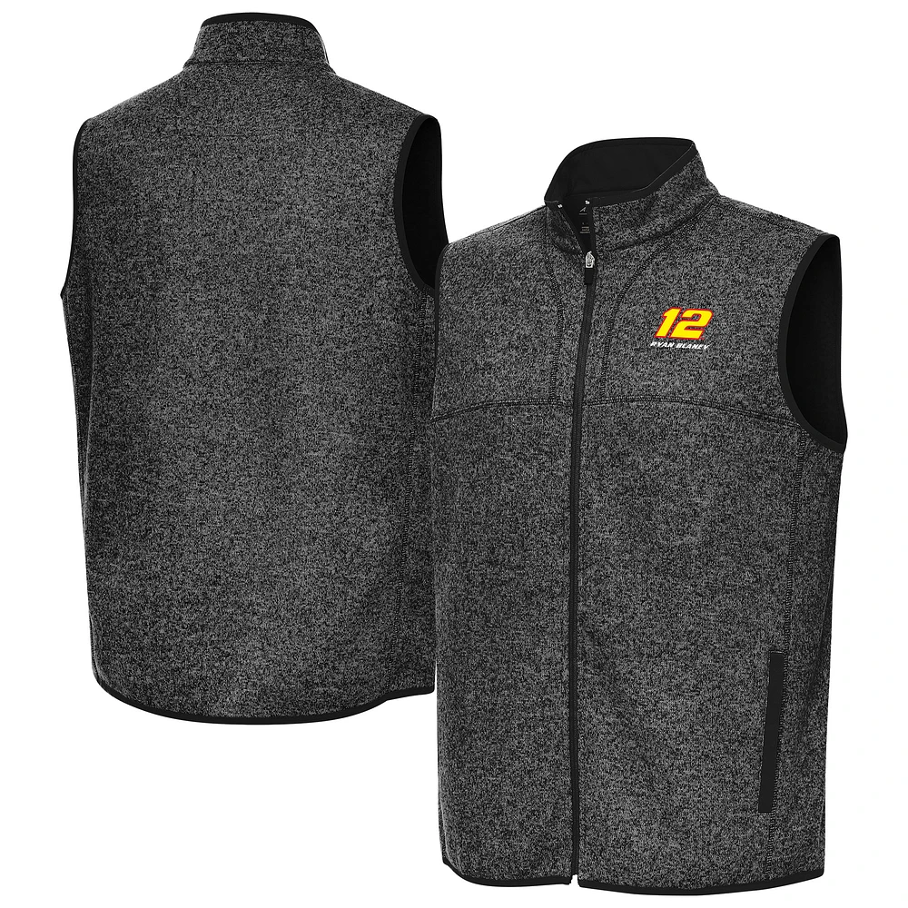 Men's Antigua Heather Black Ryan Blaney Fortune Full-Zip Vest