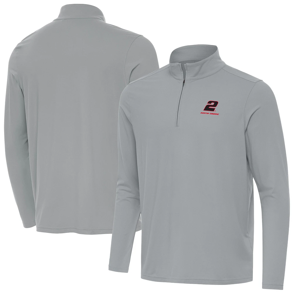 Men's Antigua Gray Austin Cindric Intent Quarter-Zip Top