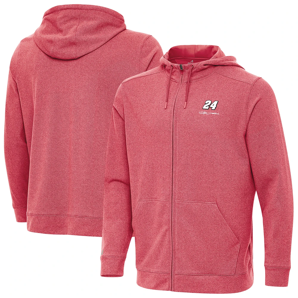 Men's Antigua Heather Red Jeff Gordon Effortless Full-Zip Hoodie