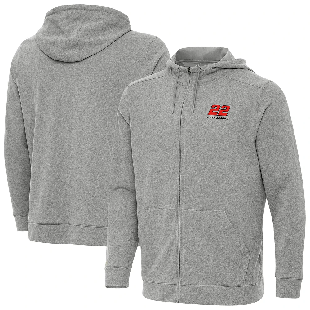 Men's Antigua Heather Gray Joey Logano Effortless Full-Zip Hoodie