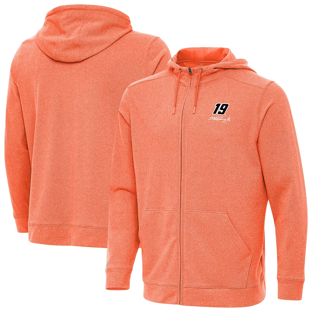 Men's Antigua Heather Orange Martin Truex Jr Effortless Full-Zip Hoodie