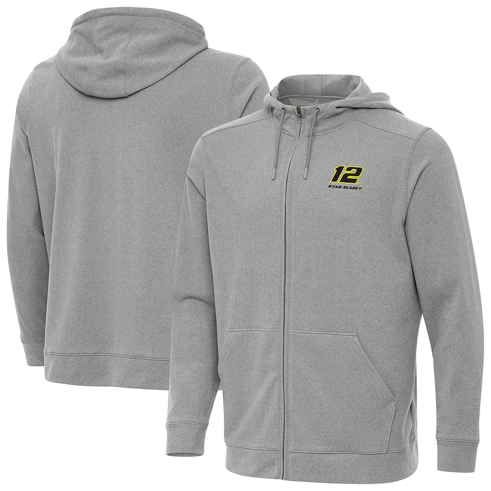 Men's Antigua Heather Gray Ryan Blaney Effortless Full-Zip Hoodie