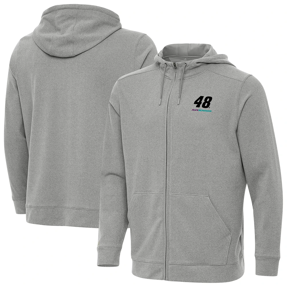 Men's Antigua Heather Gray Alex Bowman Effortless Full-Zip Hoodie
