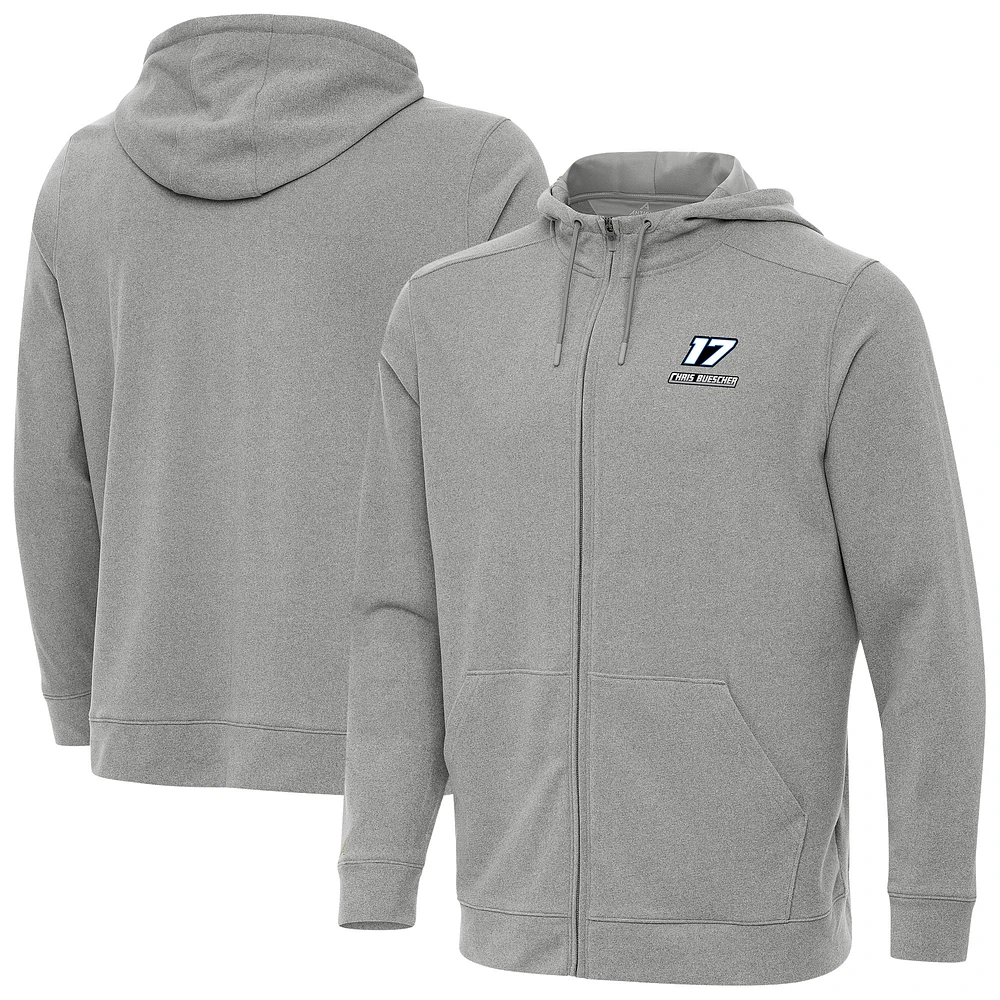 Men's Antigua Heather Gray Chris Buescher Effortless Full-Zip Hoodie