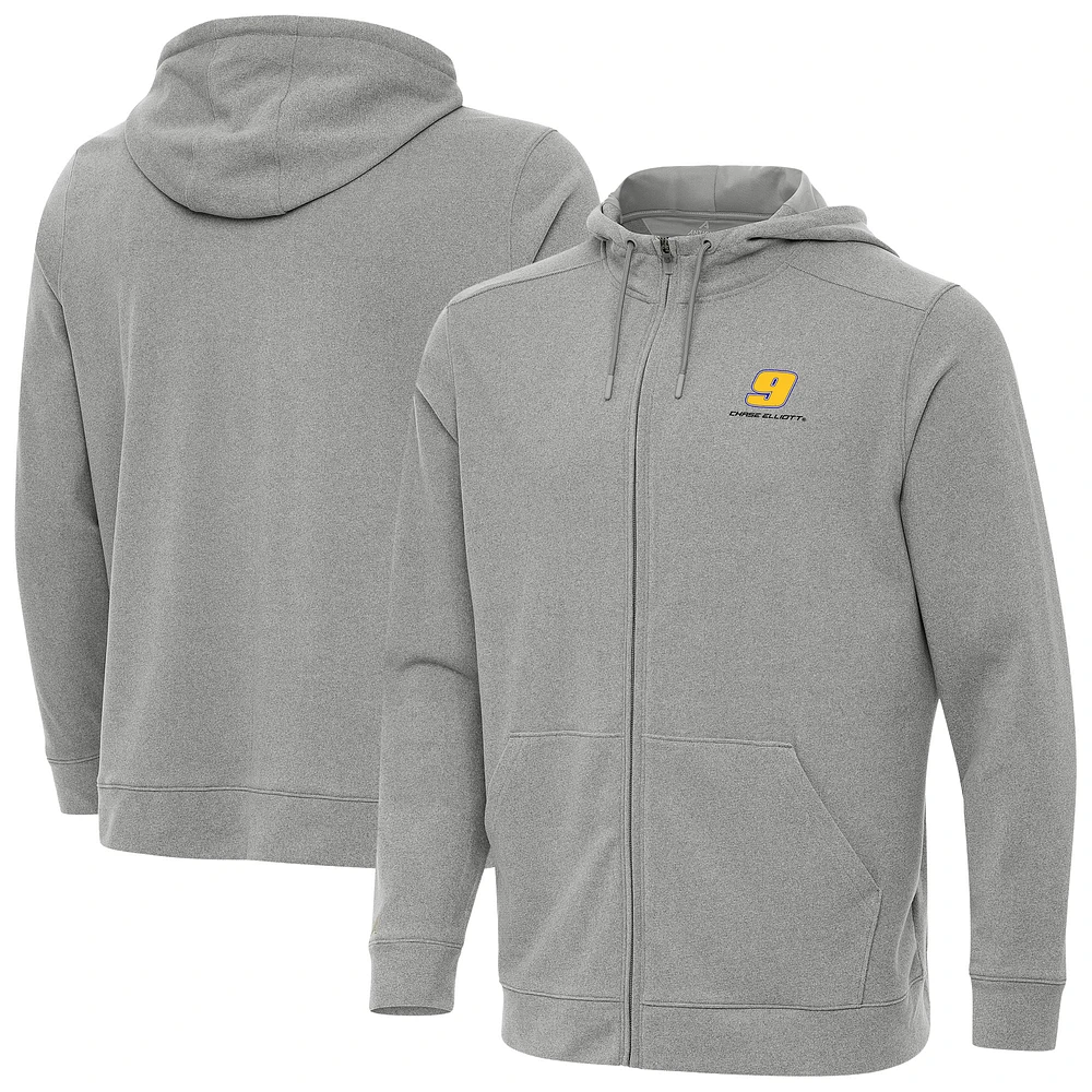 Men's Antigua Heather Gray Chase Elliott Effortless Full-Zip Hoodie