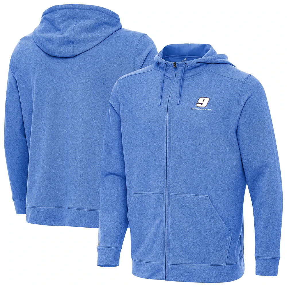 Men's Antigua Heather Royal Chase Elliott Effortless Full-Zip Hoodie