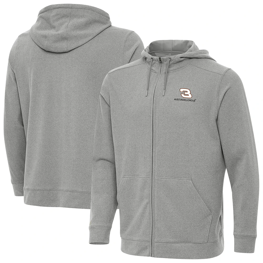 Men's Antigua Heather Gray Austin Dillon Effortless Full-Zip Hoodie