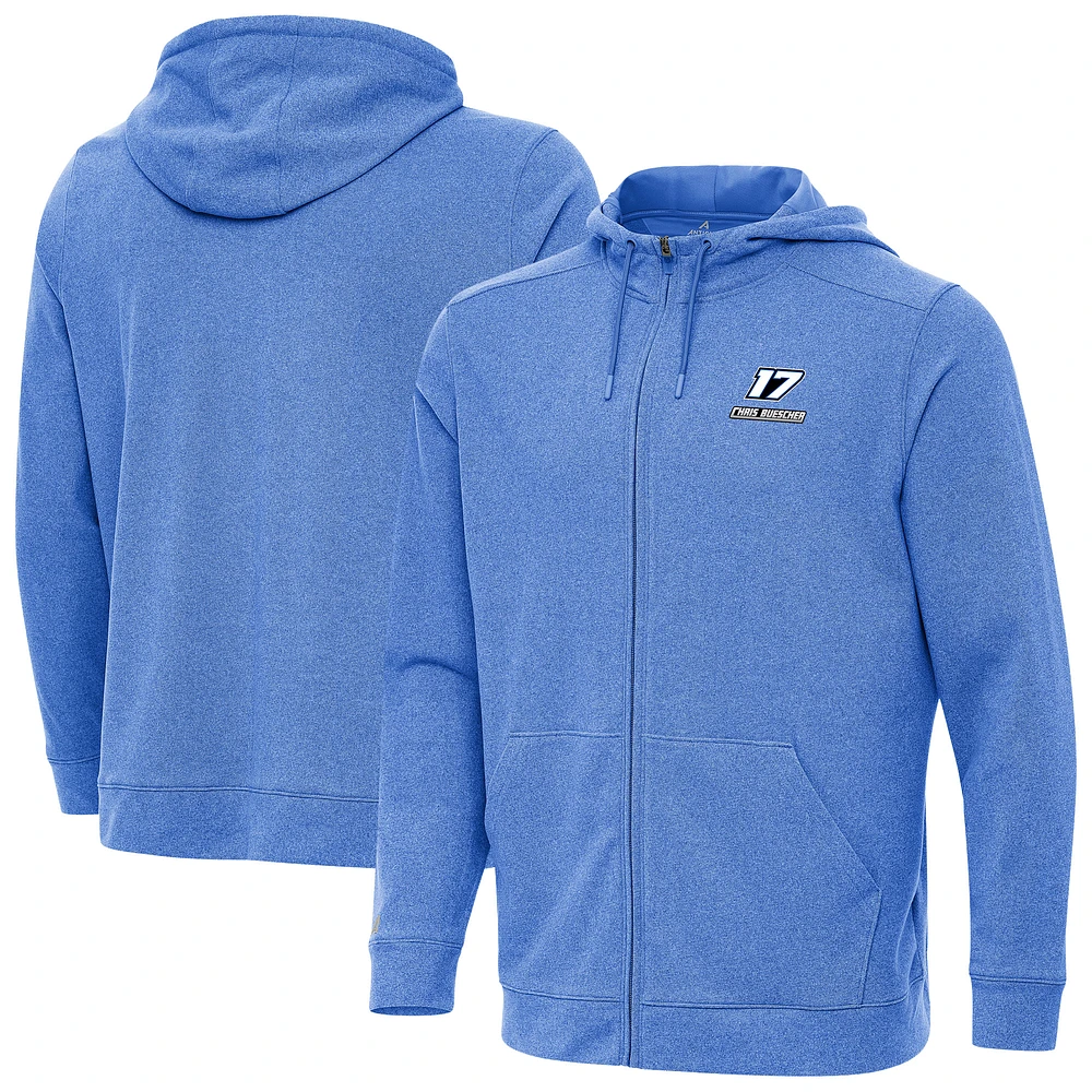 Men's Antigua Heather Royal Chris Buescher Effortless Full-Zip Hoodie