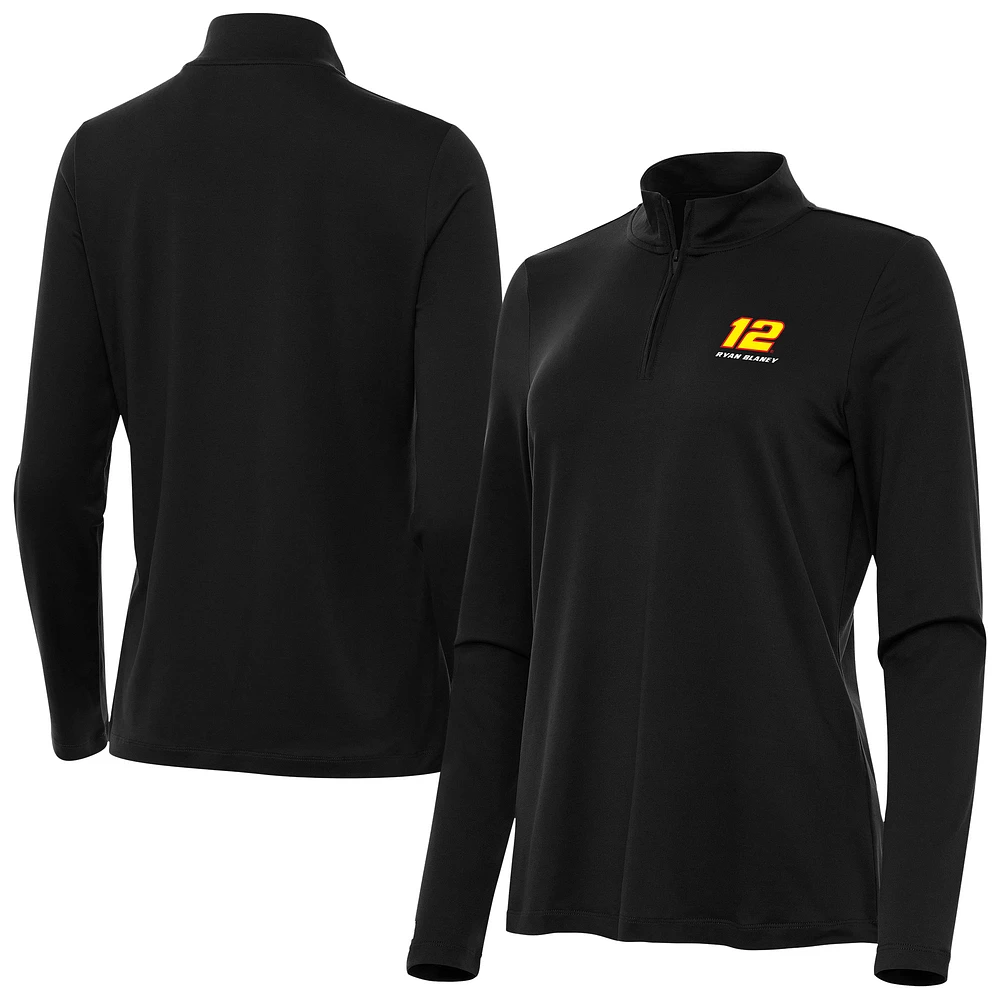 Women's Antigua Black Ryan Blaney Reprocess Quarter-Zip Pullover Top
